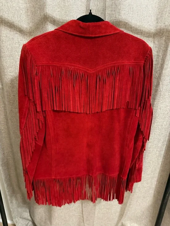 Neiman Marcus Red Suede Fringe Jacket - Picture 3 of 10